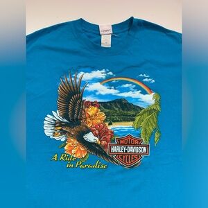 Harley-Davidson XL Motorcycle Blue‎ T-shirt Honolulu Hawaii Double Sided 2005